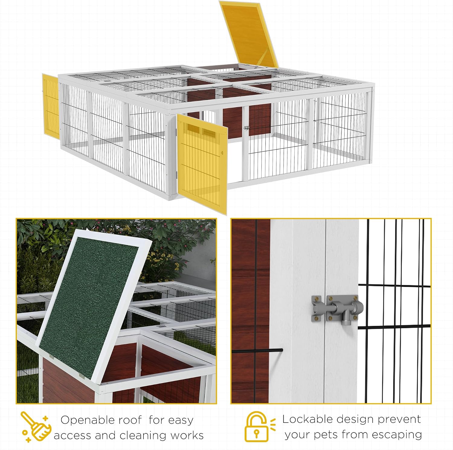 PawHut 59" Outdoor Rabbit Hutch Playpen Bunny Cage for Rabbits Dark Brown | Wooden Tortoise House Habitat, Outdoor Tortoise Enclosure