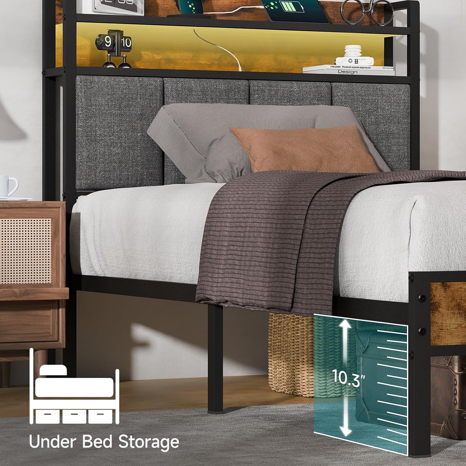 Z-hom Easy Assembly Queen Bed Frame & Headboard Footboard,Underbed Storage | Sturdy Metal Structure,Silent Anti-Slip Support,Under Bed Storage Space,No Box Spring Needed,Modern Bedroom Furniture