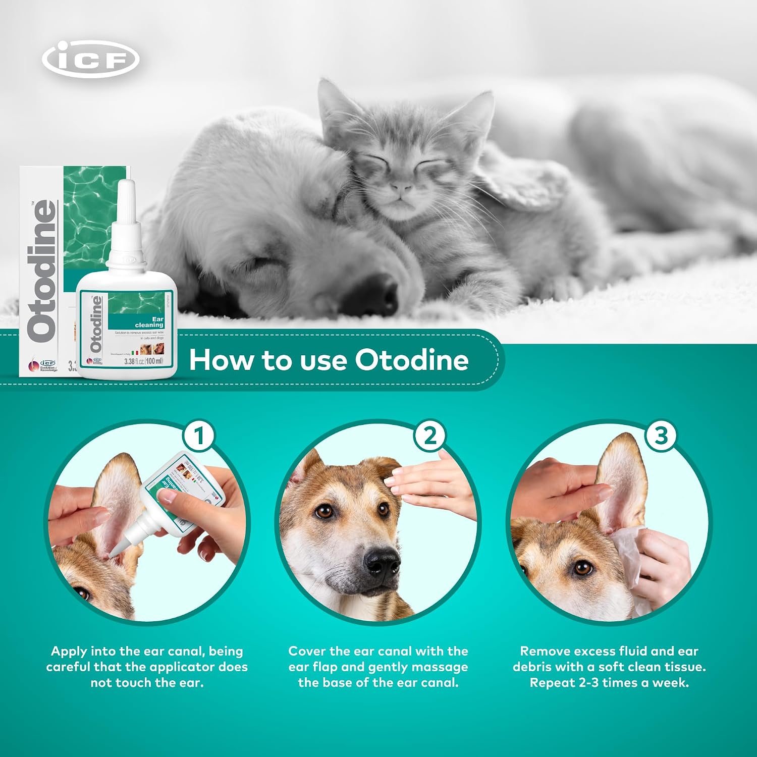 ICF Otodine Dog Ear Cleaner Solution Drops for Itchy Ears, Infections, Head Shaking, Scratching, Wax