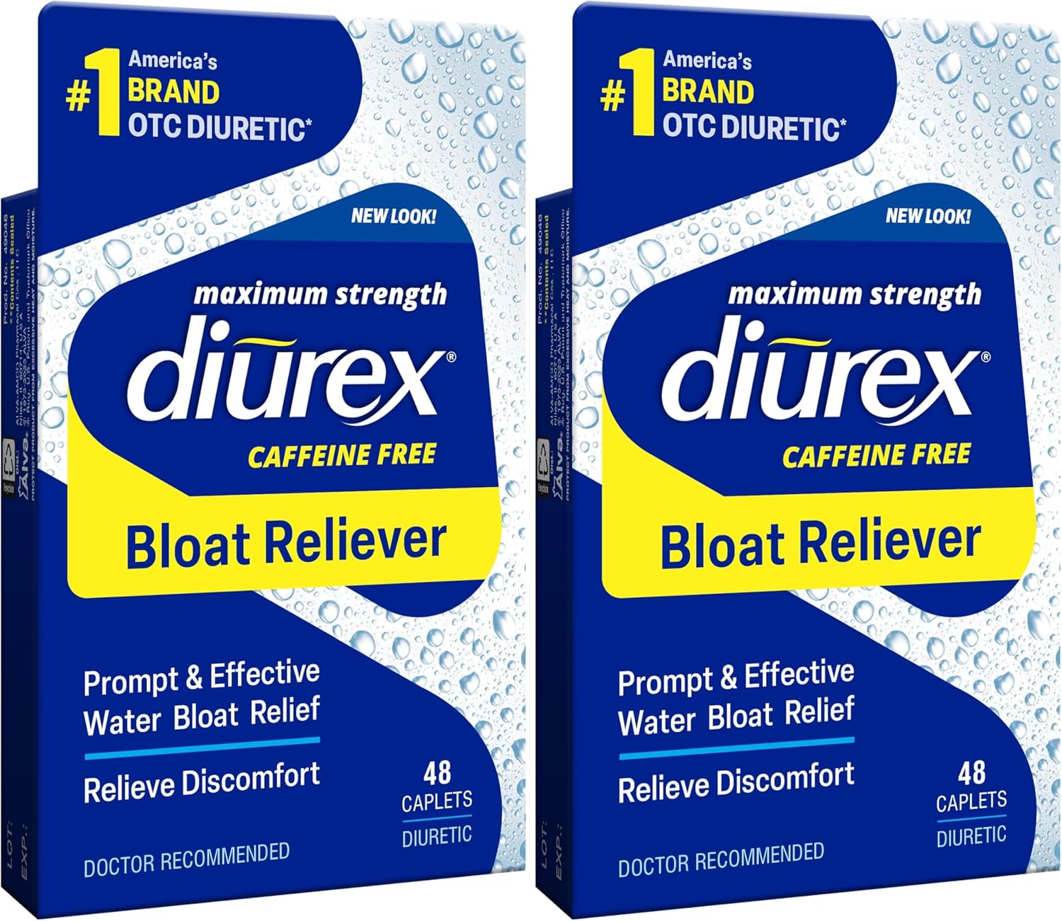 Diurex Caffeine-Free Bloat Relief, Maximum Strength, Relieve Water Bloat Discomfort, Up to 6 Hours of Relief, 48 Count | Promptly relieves water & belly bloat, discomfort, puffiness & swelling. Maximum strength with up to 6 hours relief.