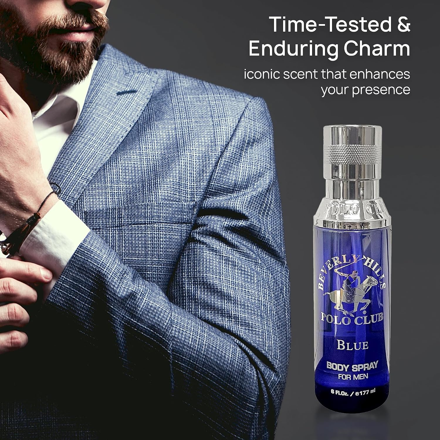 Beverly Hills Polo Club Body Spray for Men - BHPC Blaze - Fresh, Earthy with Notes of Cedar & Basil - Long Lasting Body Mist Cologne Scent - Ideal Gift for Him, 6oz