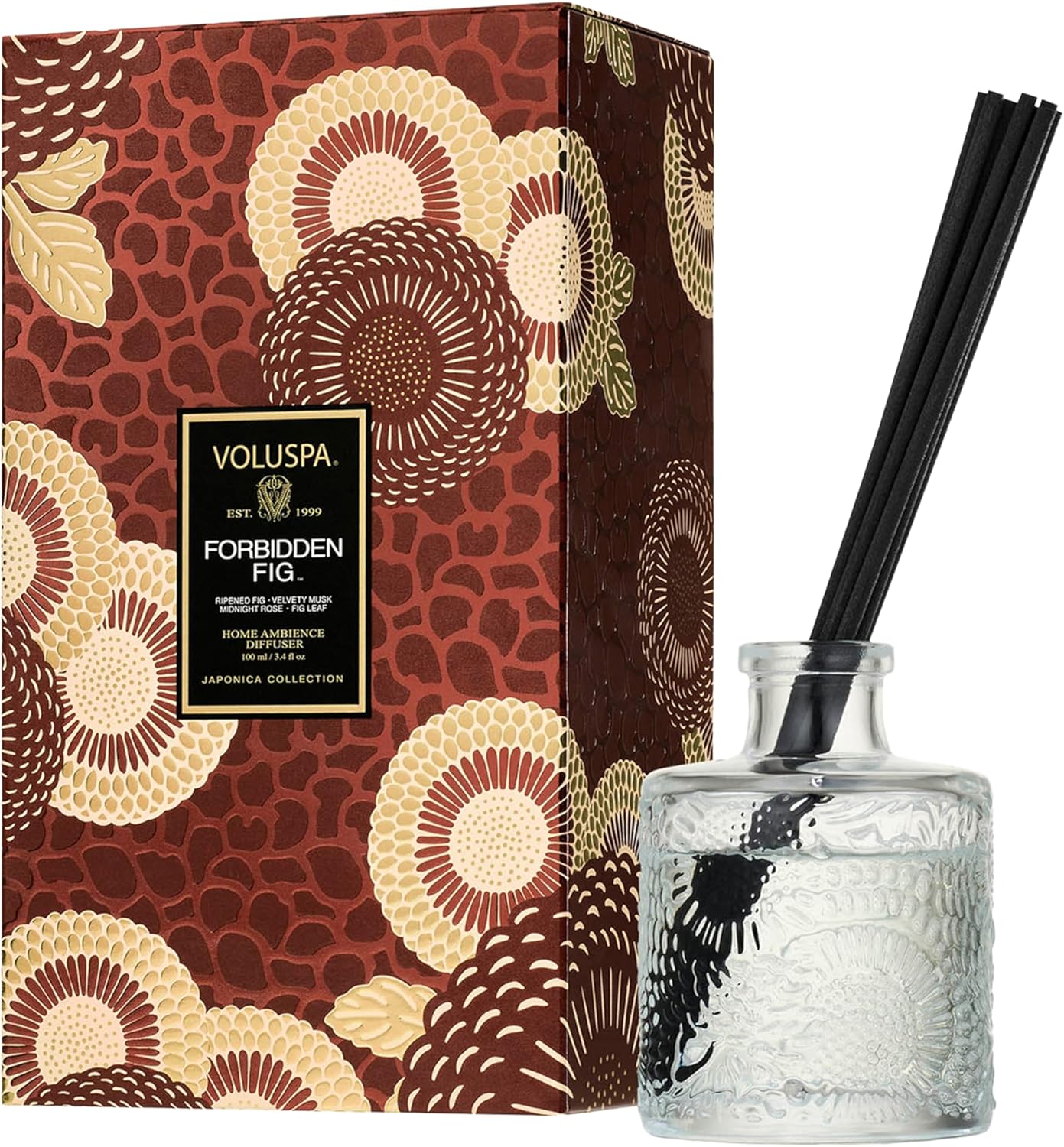 Voluspa Santal Vanille Scented Reed Diffuser, 3.4 oz, Luxury Santal Diffuser, Oil Reed Diffusers for Home, Handcrafted in the USA