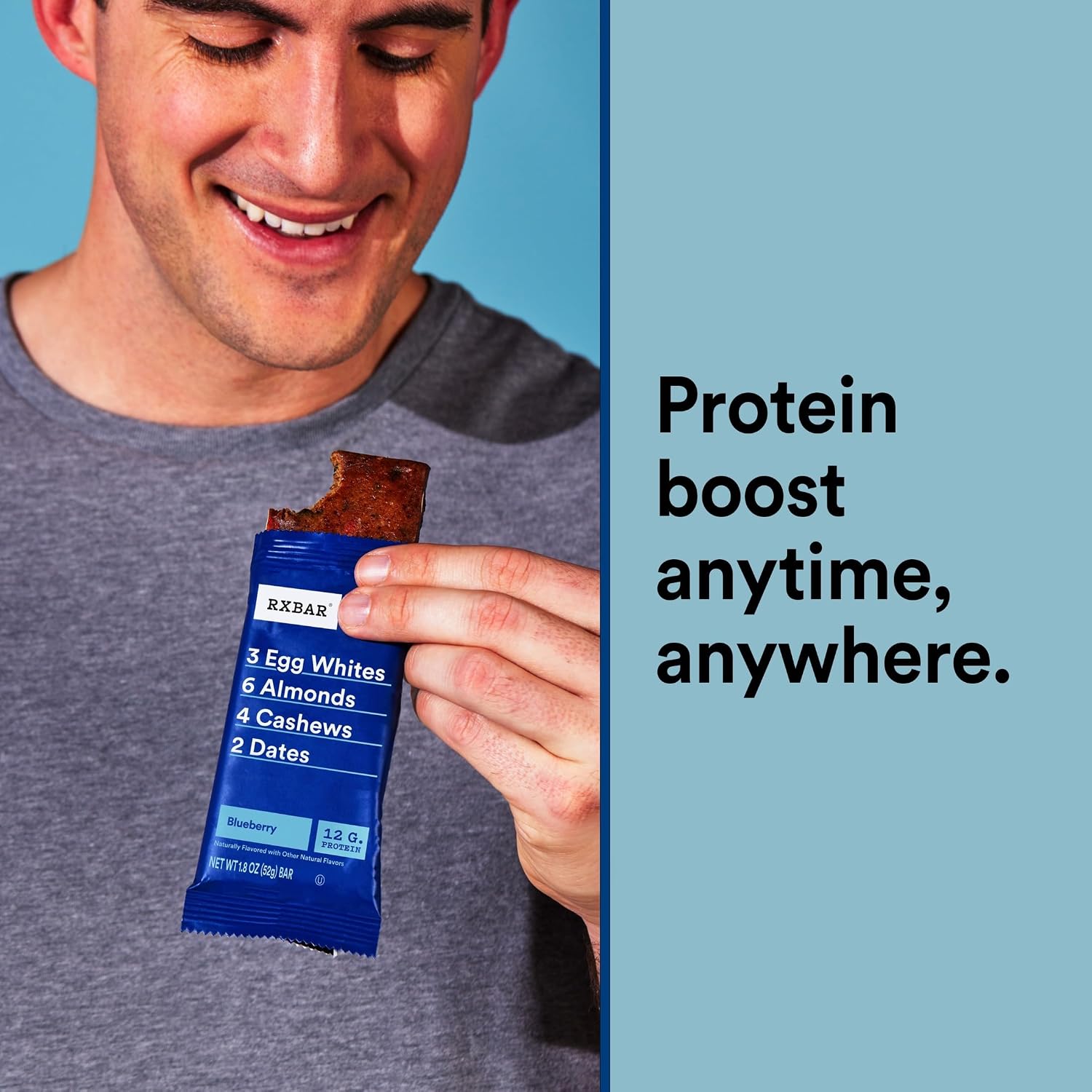 RXBAR Protein Bars, 12g Protein, Gluten Free Snacks, Blueberry, 22oz Box (12 Bars)