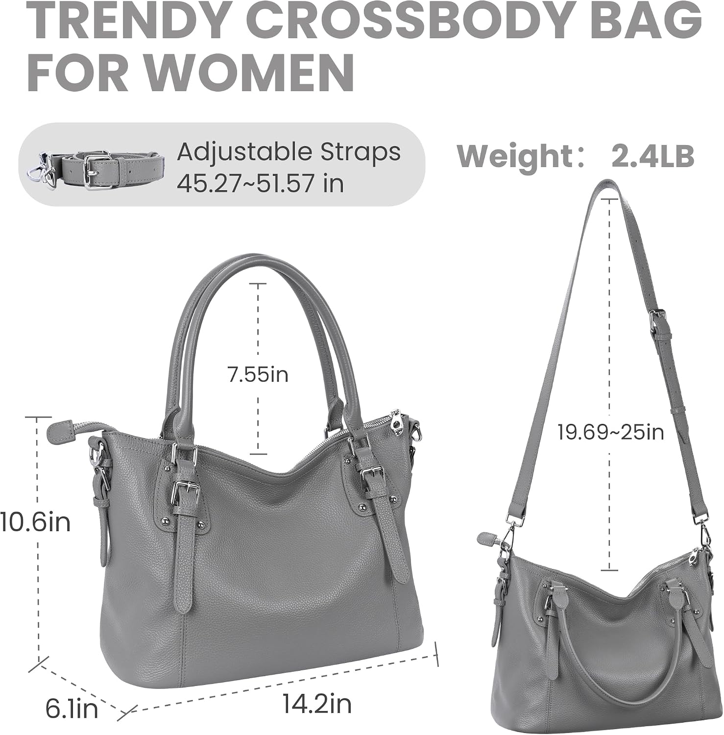 HESHE Leather Purses and Handbag for Women Shoulder Bag Tote Top Handle Bag | Genuine Designer Large Capcity Hobo Crossbody Satchel Travel Work Ladies Zippered Ladies Daily Bag Adjustable Long Strap
