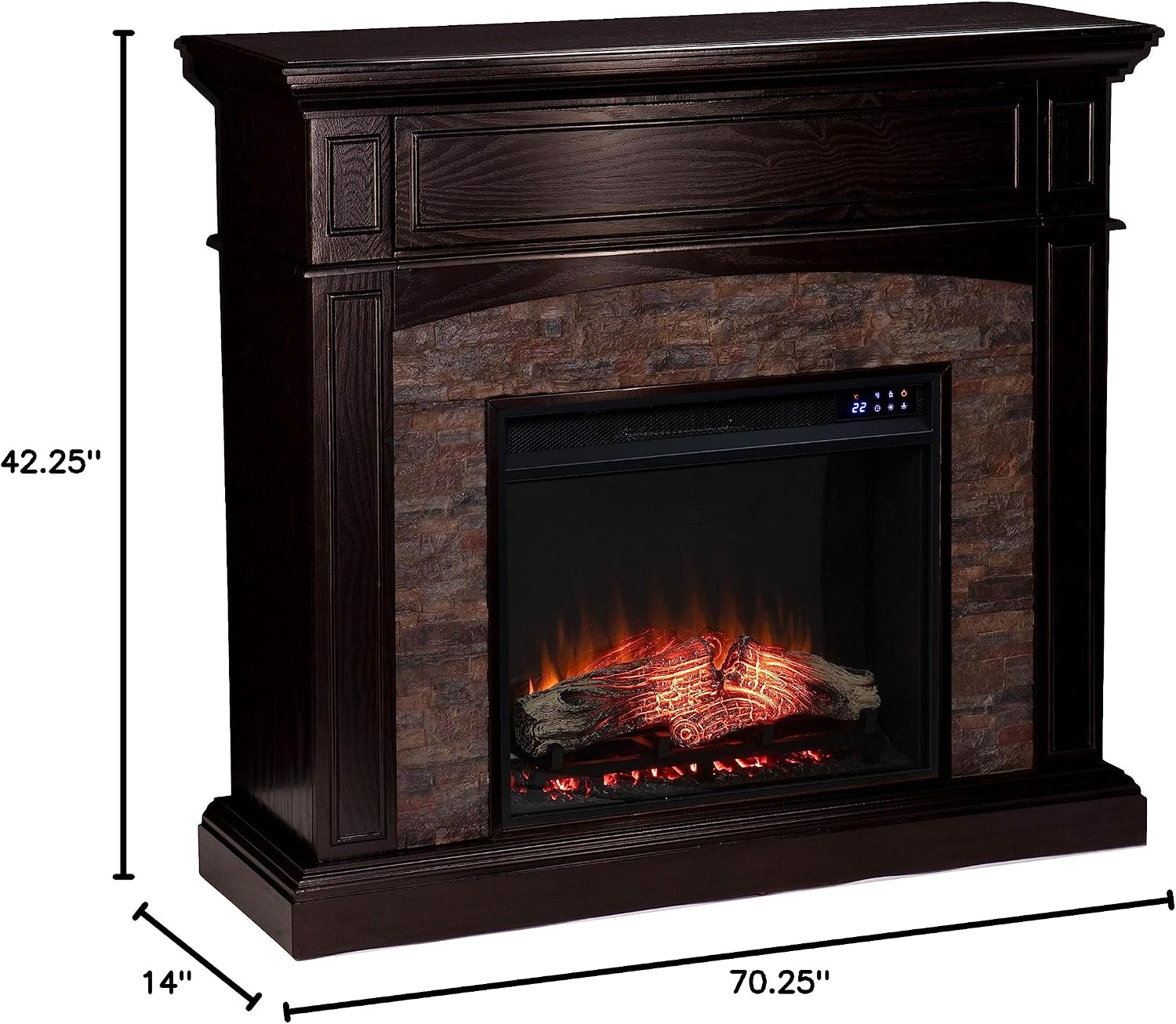 SEI Furniture - Grantham Convertible Touch Screen Electric Fireplace - Transitional Design, Brown Glass and Wood - Ideal for Living Room