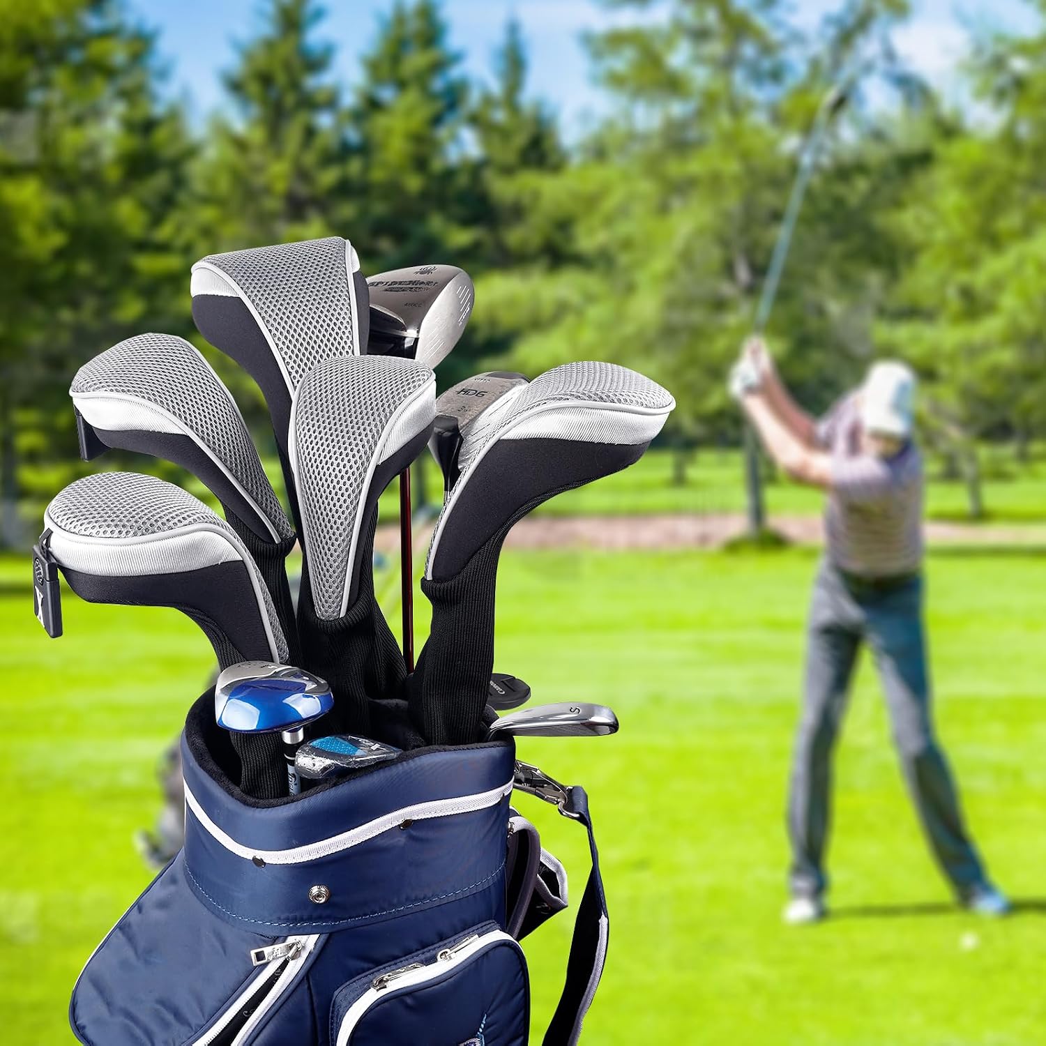 Andux 5pcs/Set Mesh Golf Wood Club Head Covers Long Neck