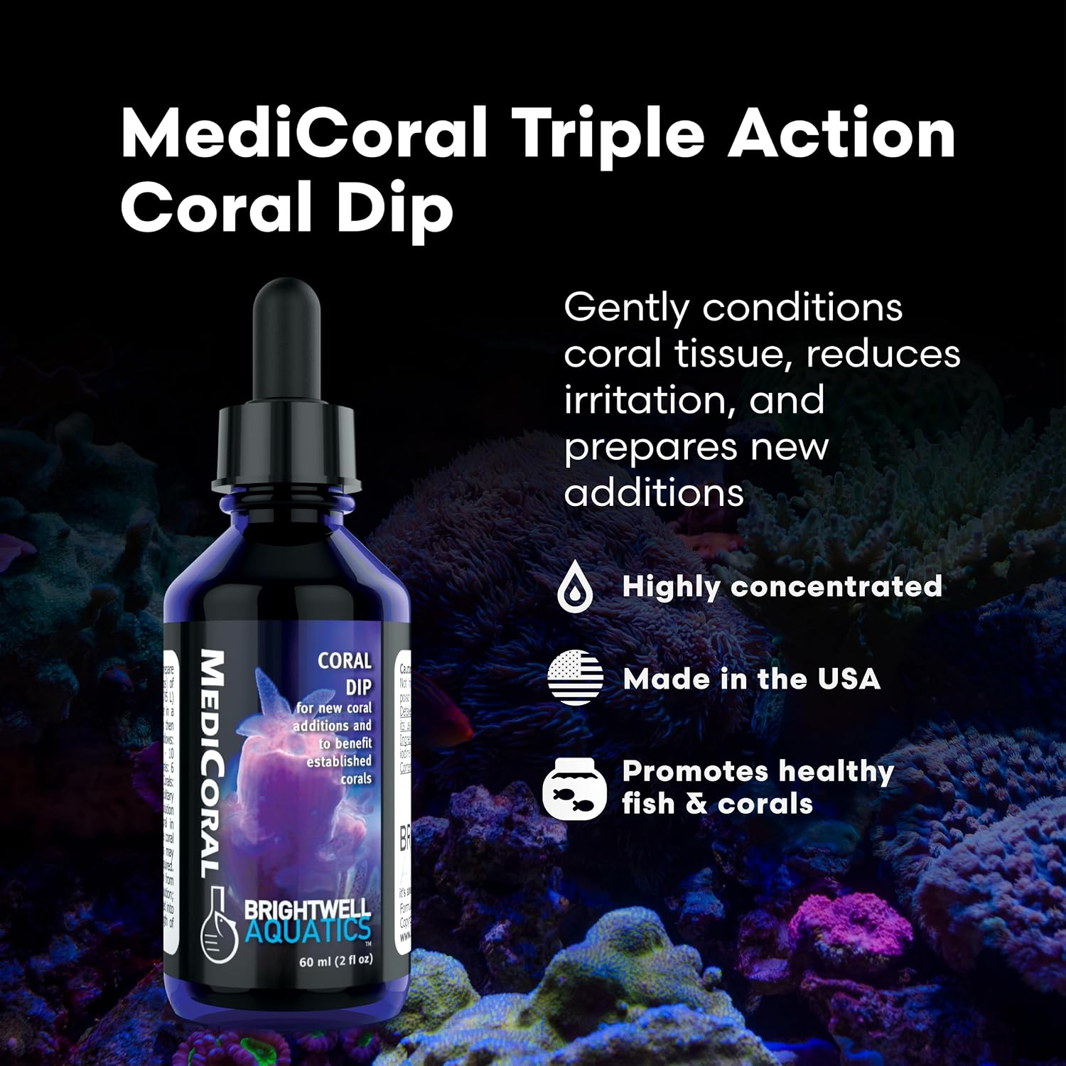 Brightwell Aquatics MediCoral - Coral Dip for New Coral Additions and to Benefit Established Corals , 30-ml