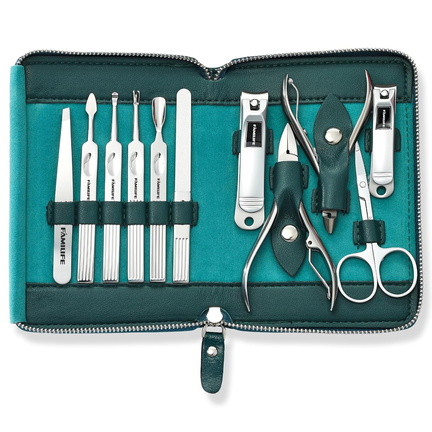 FAMILIFE Stainless Steel Manicure Set 11-in-1 Professional Nail Clipper Kit