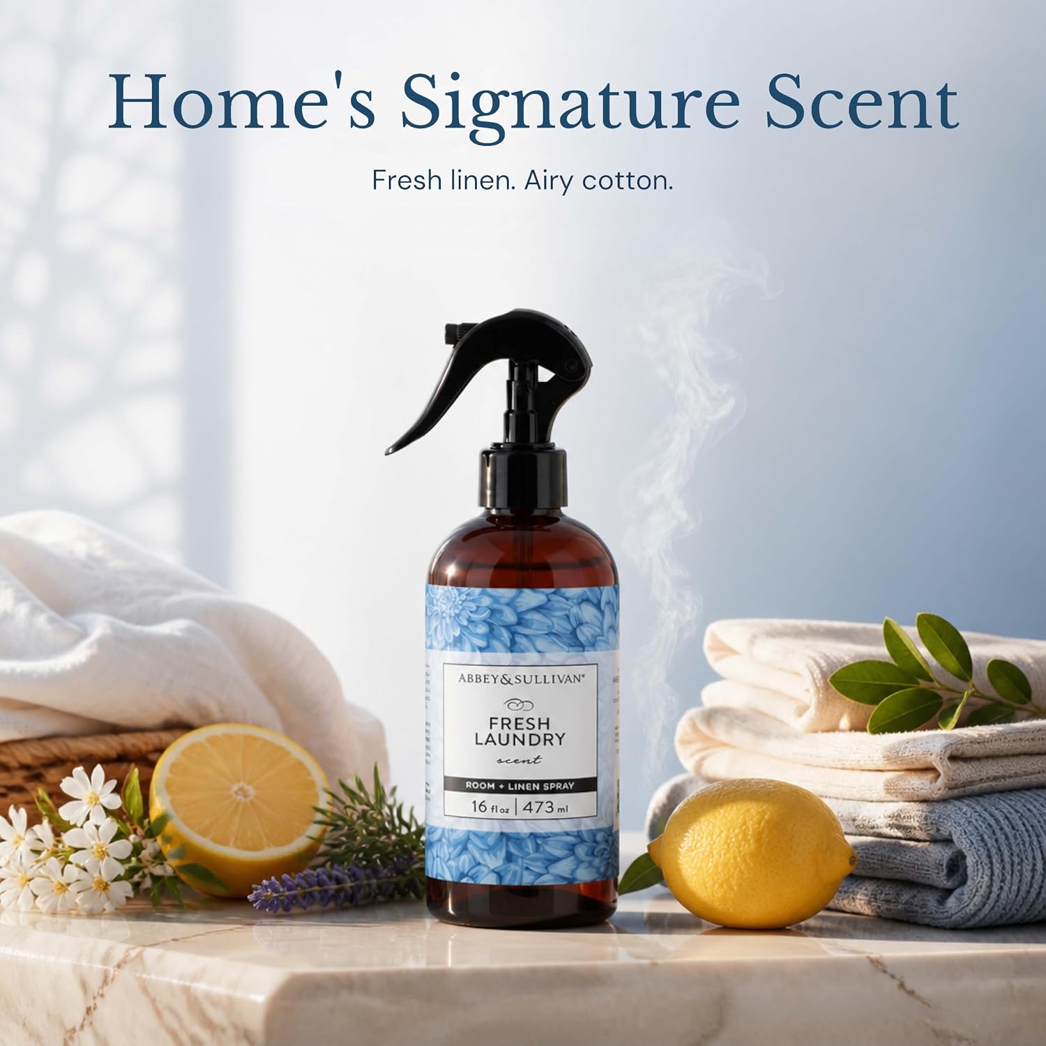 Abbey & Sullivan Odor Eliminating and Refreshing Linen and Room Spray, Fresh Laundry, 16 oz
