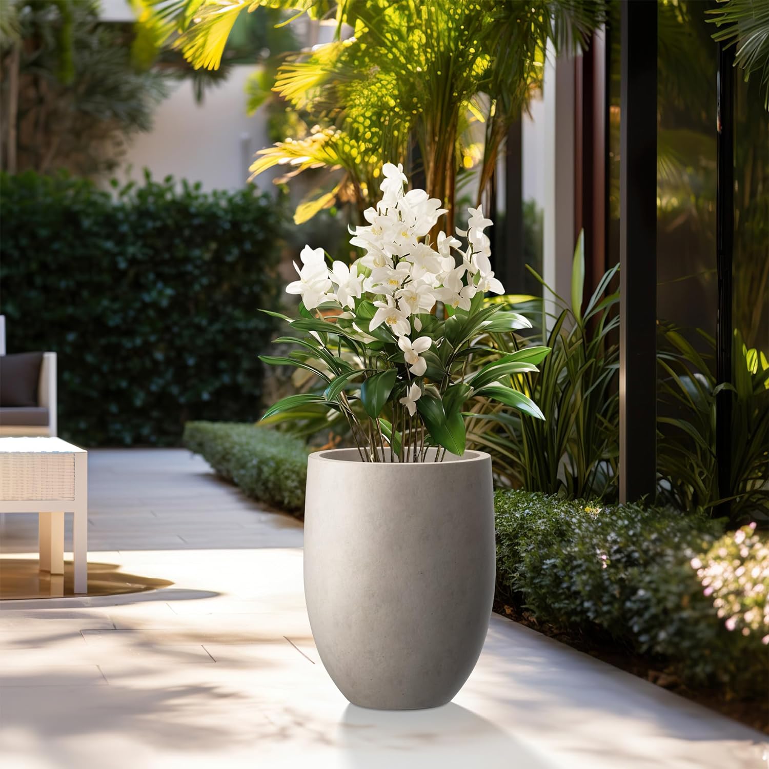 Kante Tall Concrete Planter 21.7" Modern White Floor Pot for Indoor Outdoor