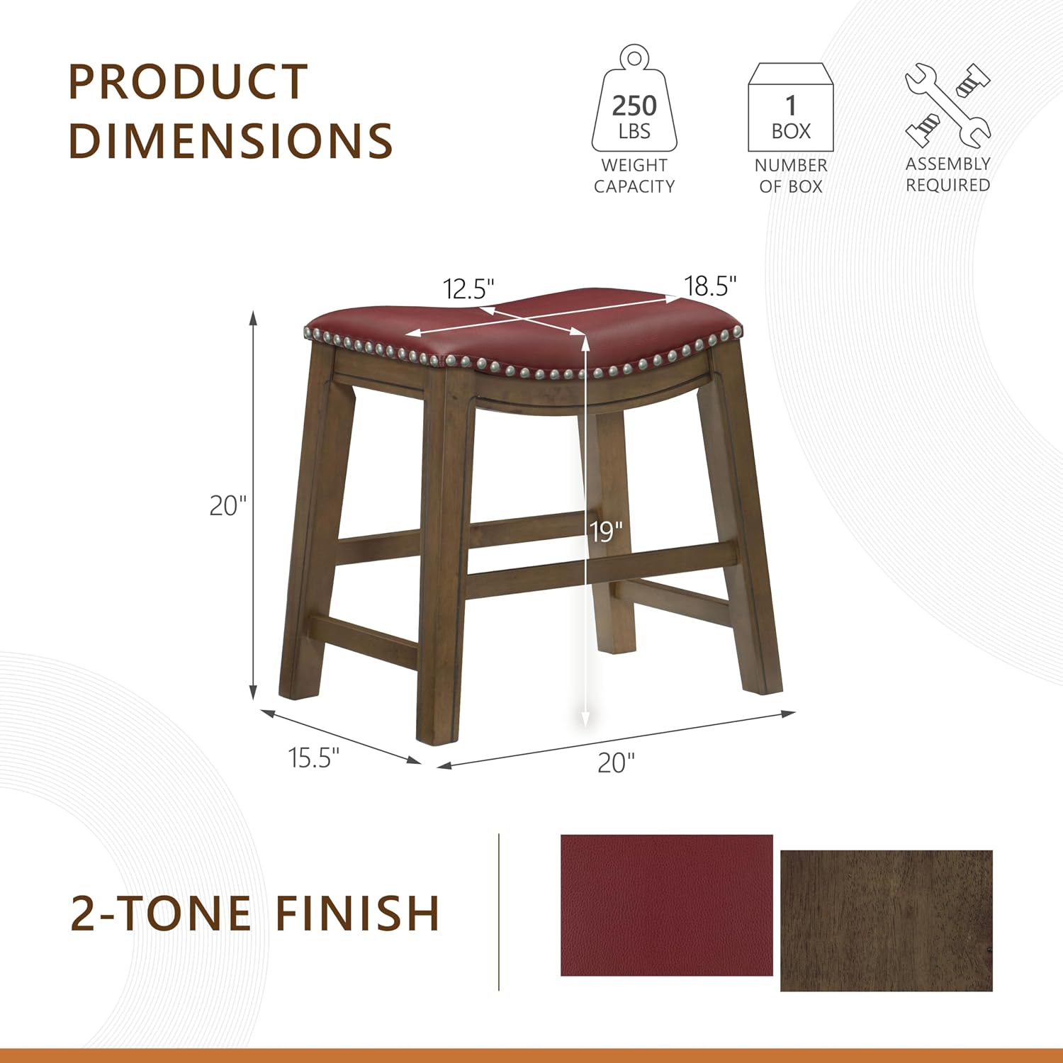Lexicon Ordway Solid Wood Counter Height Stool - Saddle Kitchen Stool Counter Height Stools for Dining, Armless Chair Seating Options, Perfect for Casual Entertaining Spaces, 25" SH, Black