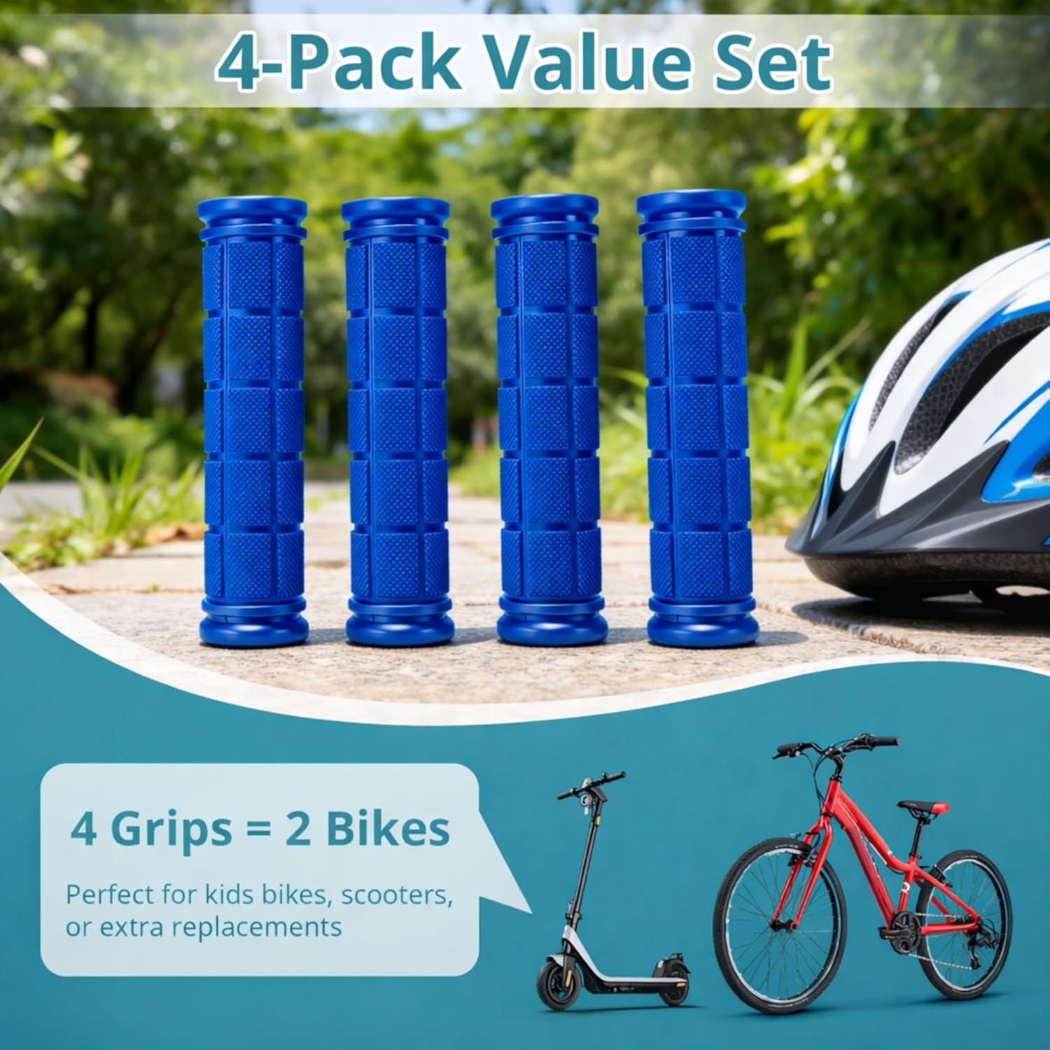CHUNZEXI 4 PCS Bike Handlebar Grips, Rubber Bicycle Bar Grips Replacement, Non-Slip Handle Grips for Kids Bikes, Scooters, BMX