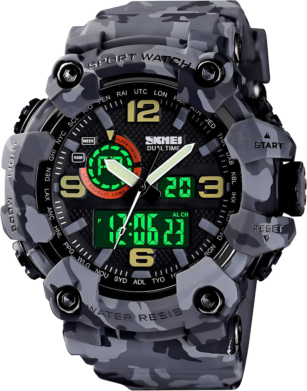 Gosasa Men's Large Face Outdoor Sports Watches Military S-Shock Watch Waterproof, Backlight, Alarm, Stopwatch Features - Rugged Wristwatch for Training, Hiking, and Adventure