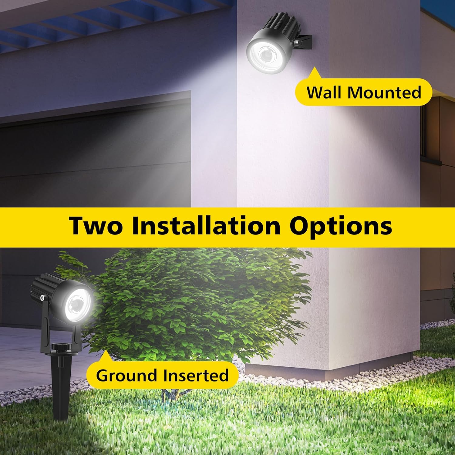 T-SUN Solar Spot Lights Outdoor, Dual Head Solar Spotlights, Cool White | IP65 Waterproof, 2 Brightness Modes, Dusk to Dawn Solar Uplights for Garden, Yard, Pathway, Patio, Lawn