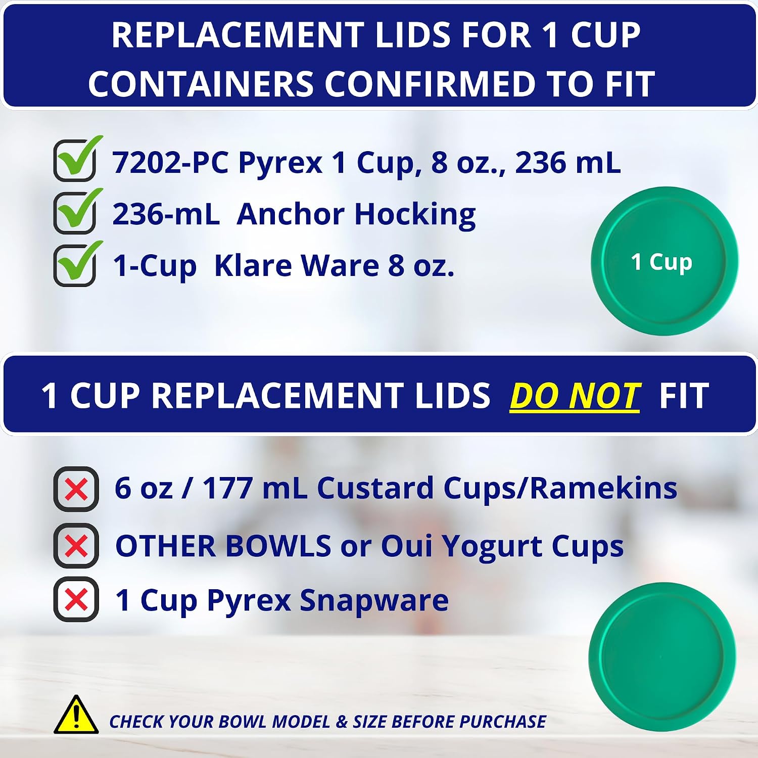 1, 2, 4 & 7 Cup Green, Orange, Blue, Red Replacement Lids/Covers for Pyrex