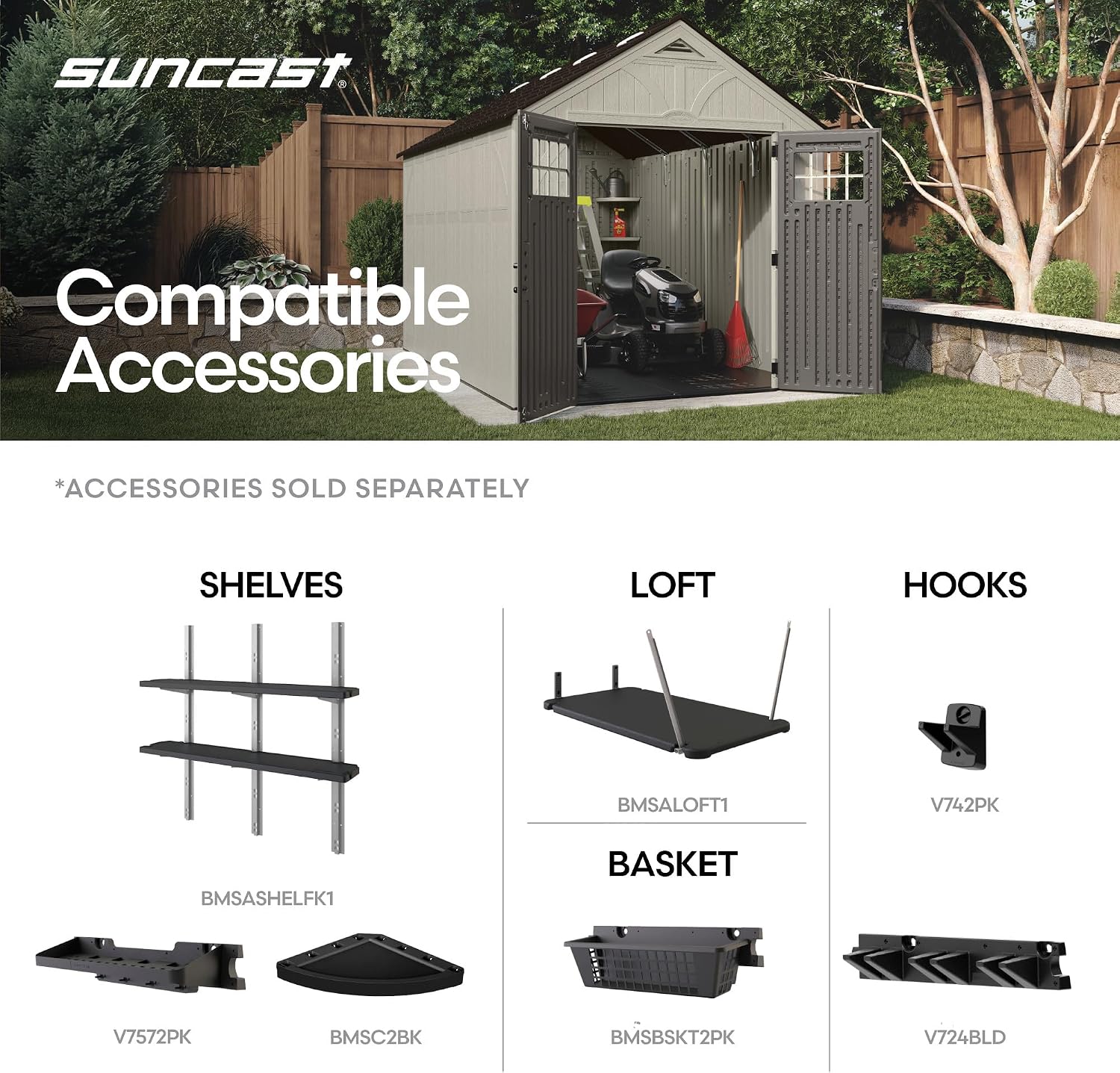 Suncast 8x10 Ft. Outdoor Storage Shed - Large Resin Outdoor Shed with Floor Included