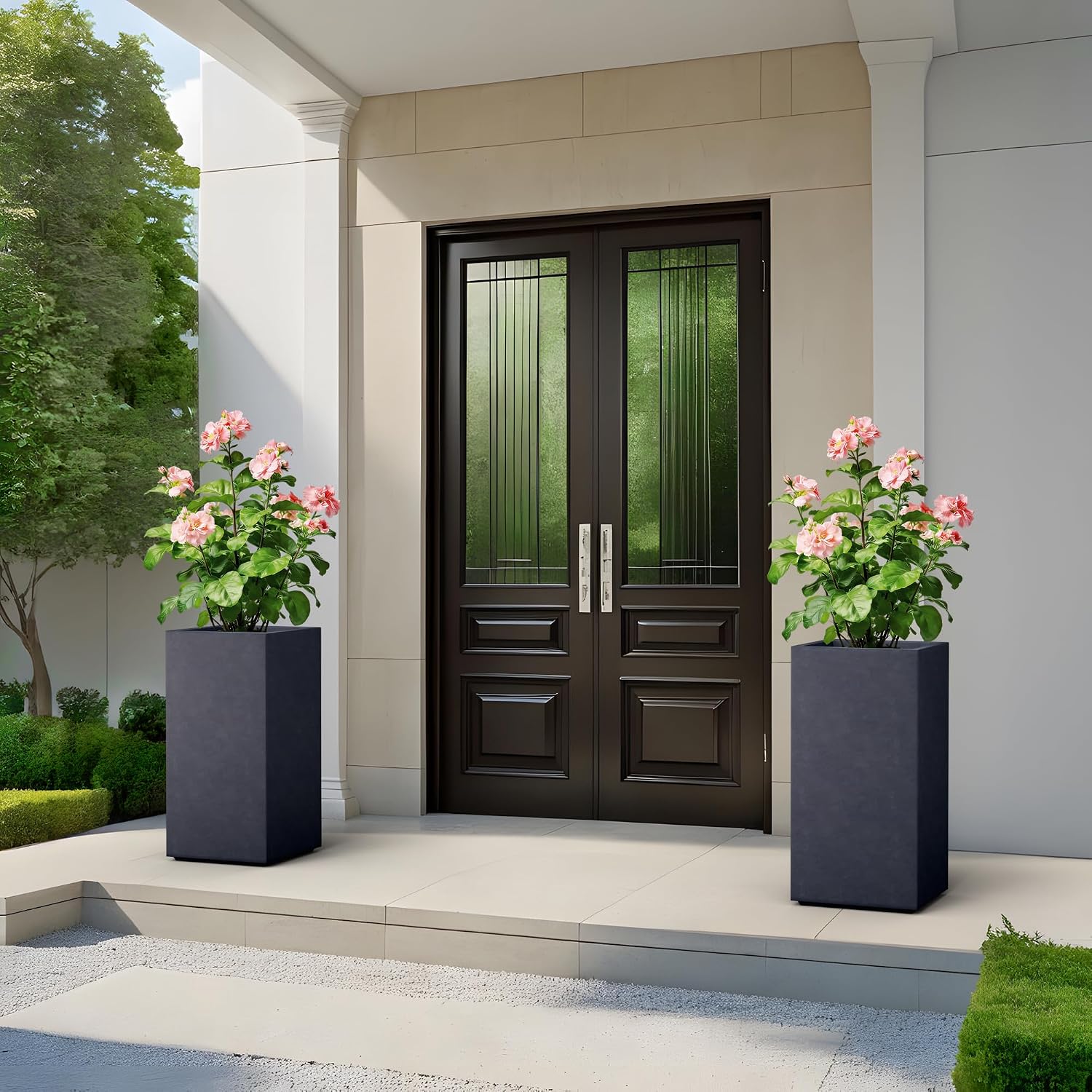 Kante Accent Column Square Pale Gray Concrete Planter 23.6" H, Outdoor