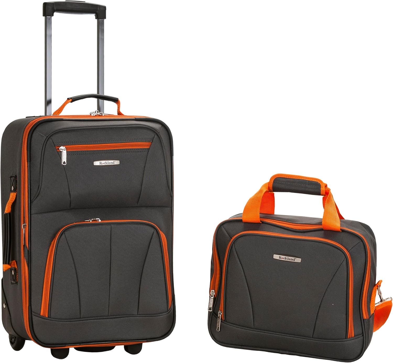 Rockland Fashion Softside Upright Luggage Set,Expandable, Telescopic Handle, Wheel, Black Dot, 2-Piece (14/19)