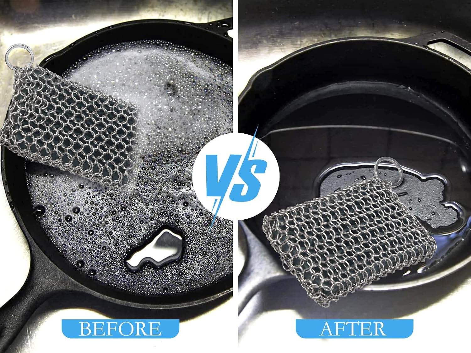 Herda 316L Cast Iron Scrubber Cleaner, Large Cast Iron Chain Mail Scrubber