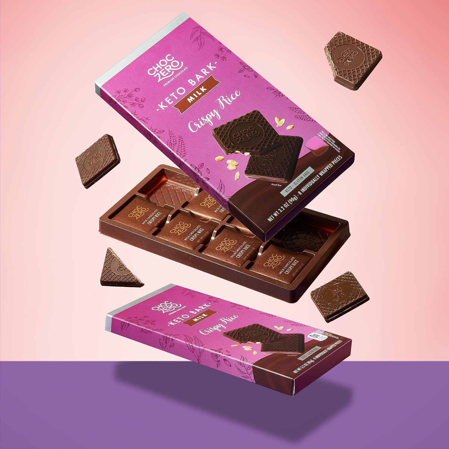 ChocZero Sugar Free Chocolate Candy with Hazelnuts, 4 Pack | No Sugar Alcohols, Keto, Low Carb, High Fiber, Gluten Free, 32 Total Candy Squares