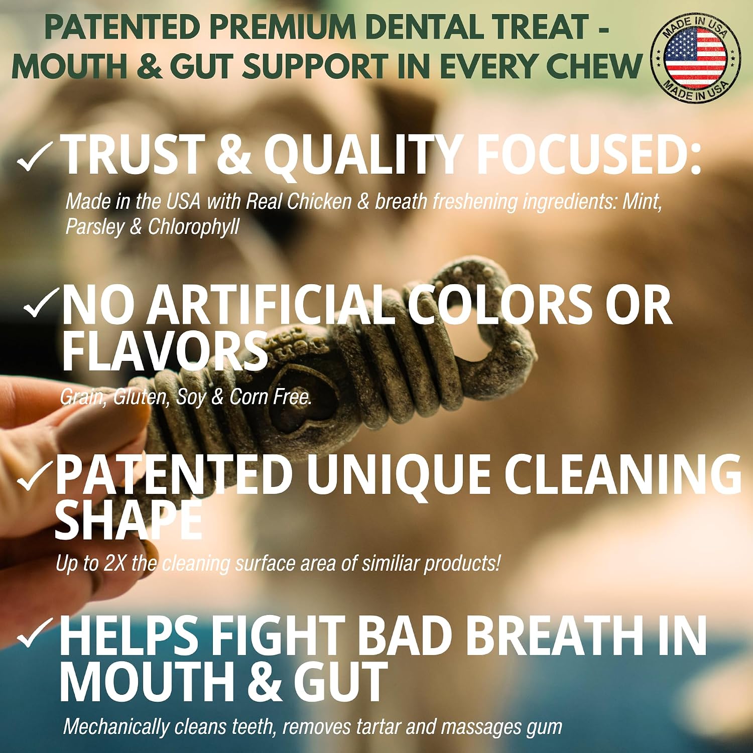 Loving Pets Ora-Bone™ Dental Chews for Dogs – USA Made Dog Dental Sticks with Parsley & Mint – Patented Shape to Reduce Plaque, Tartar, Massage Gums & Freshen Breath (Medium Dogs 14 oz.)