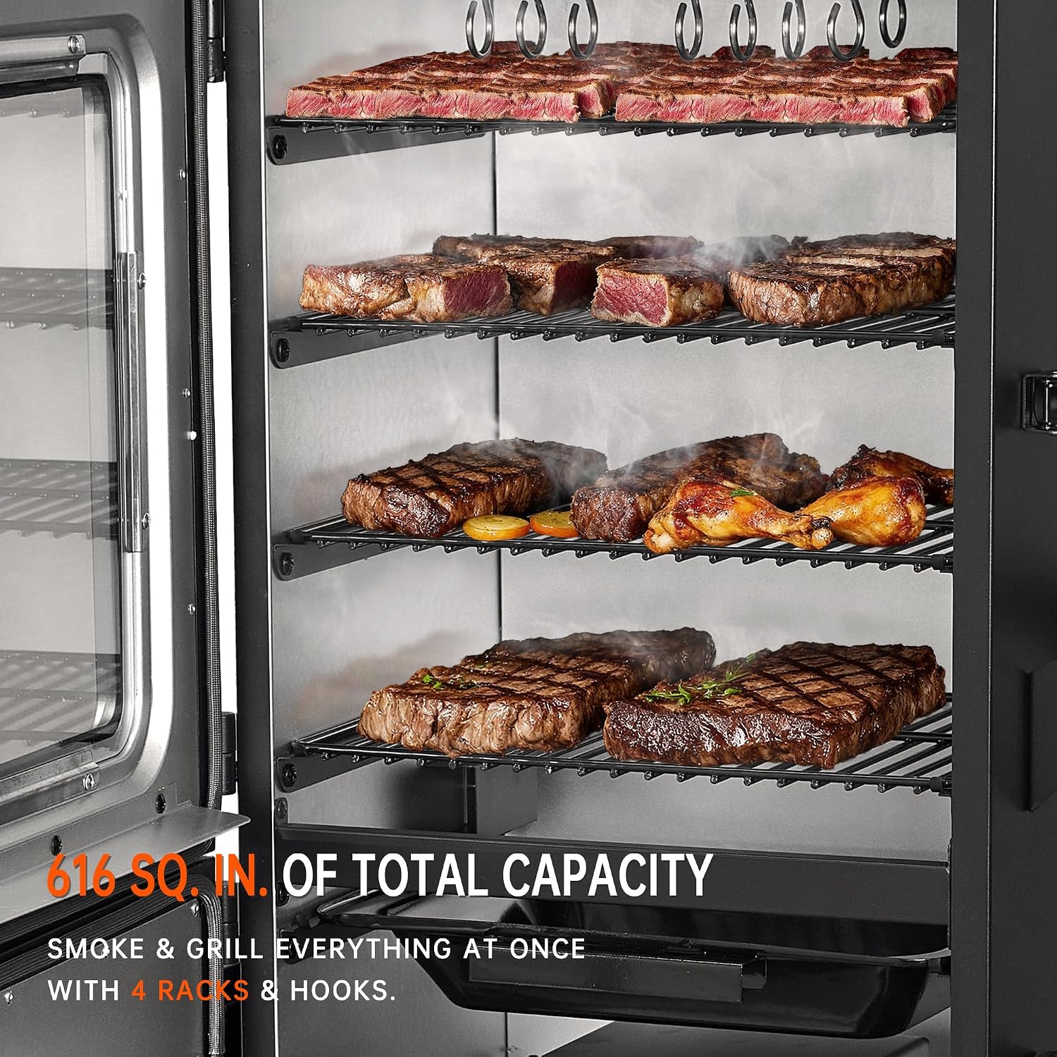 Vertical Pellet Smoker with Cover & Meat Probe, 4-Rack Electric BBQ Smoker Grill, 616 sq in Cooking Space