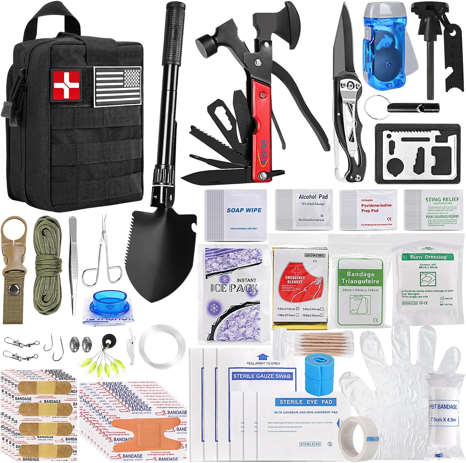 Survival Kit, 200 in 1, Gifts for Men Women Teenagers, Upgraded Survival First Aid Kit