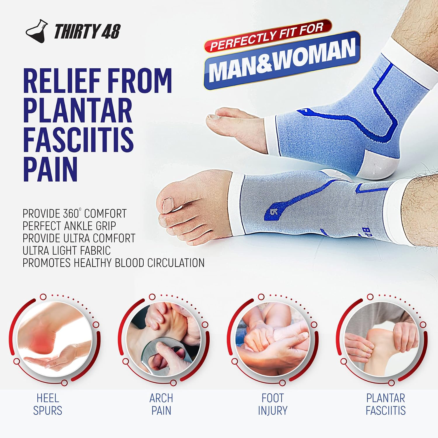 Plantar Fasciitis 20-30 mmHg Ankle Compression Socks, Foot Brace | Increase Blood Circulation, Relieve Arch Pain, Reduce Foot Swelling, Achilles Tendonitis, Open Toe Stabilizing Sleeve Wrap