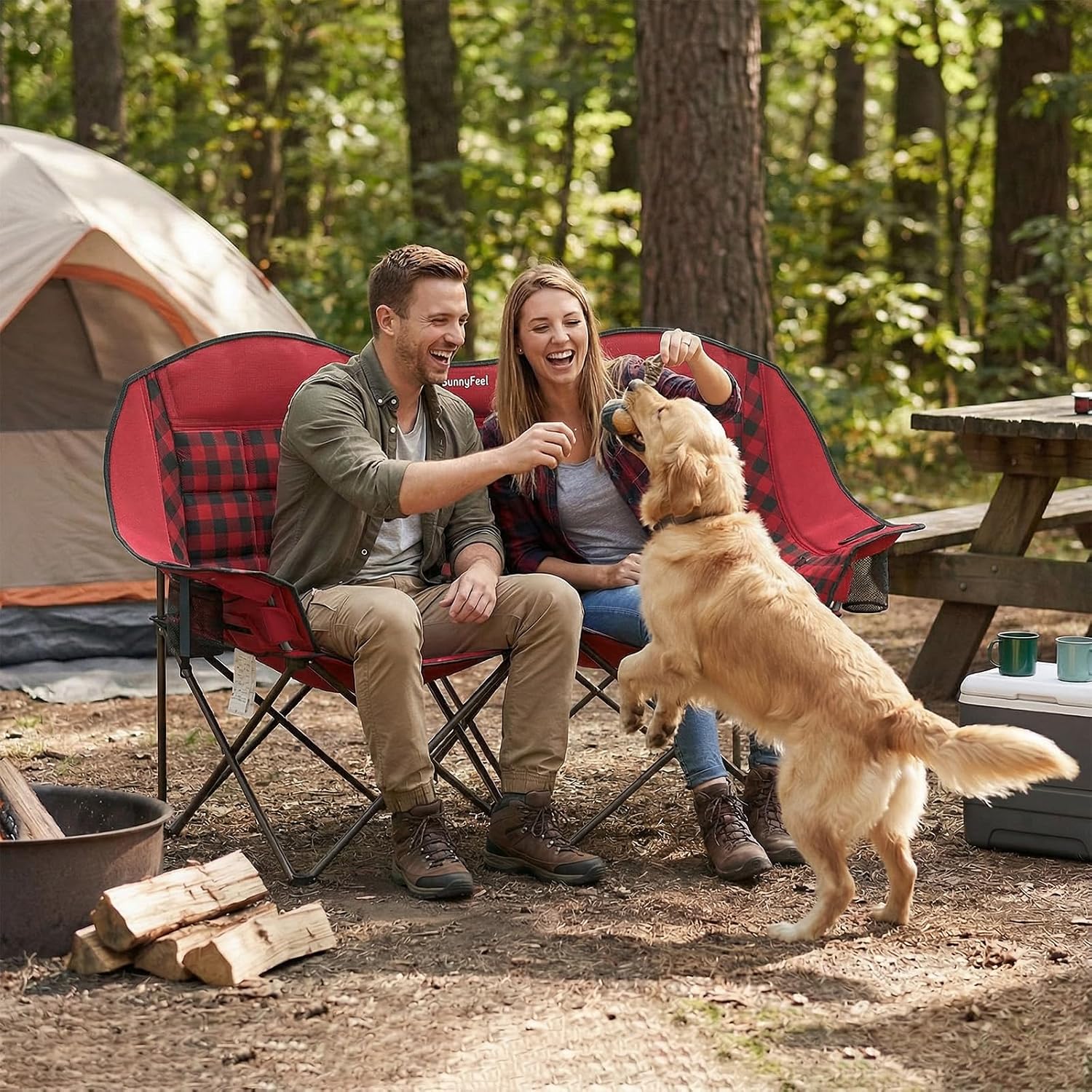 SUNNYFEEL Folding Double Camping Chair Oversized Loveseat for Adults