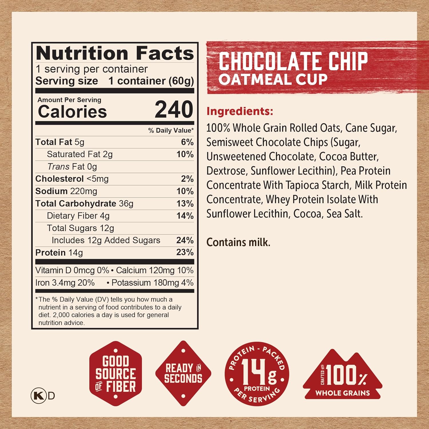 Kodiak Cakes Instant Protein Maple & Brown Sugar Oatmeal in a Cup, 2.12oz (Pack of 12)