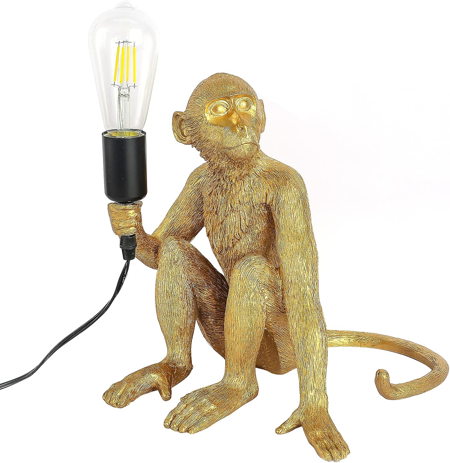 Resin Hemp Rope Monkey Table Light Retro Edison Monkey Desk Resin Sitting Monkey Lighting Fixture E27 for Dining Living Room Bedroom Bar Cafe