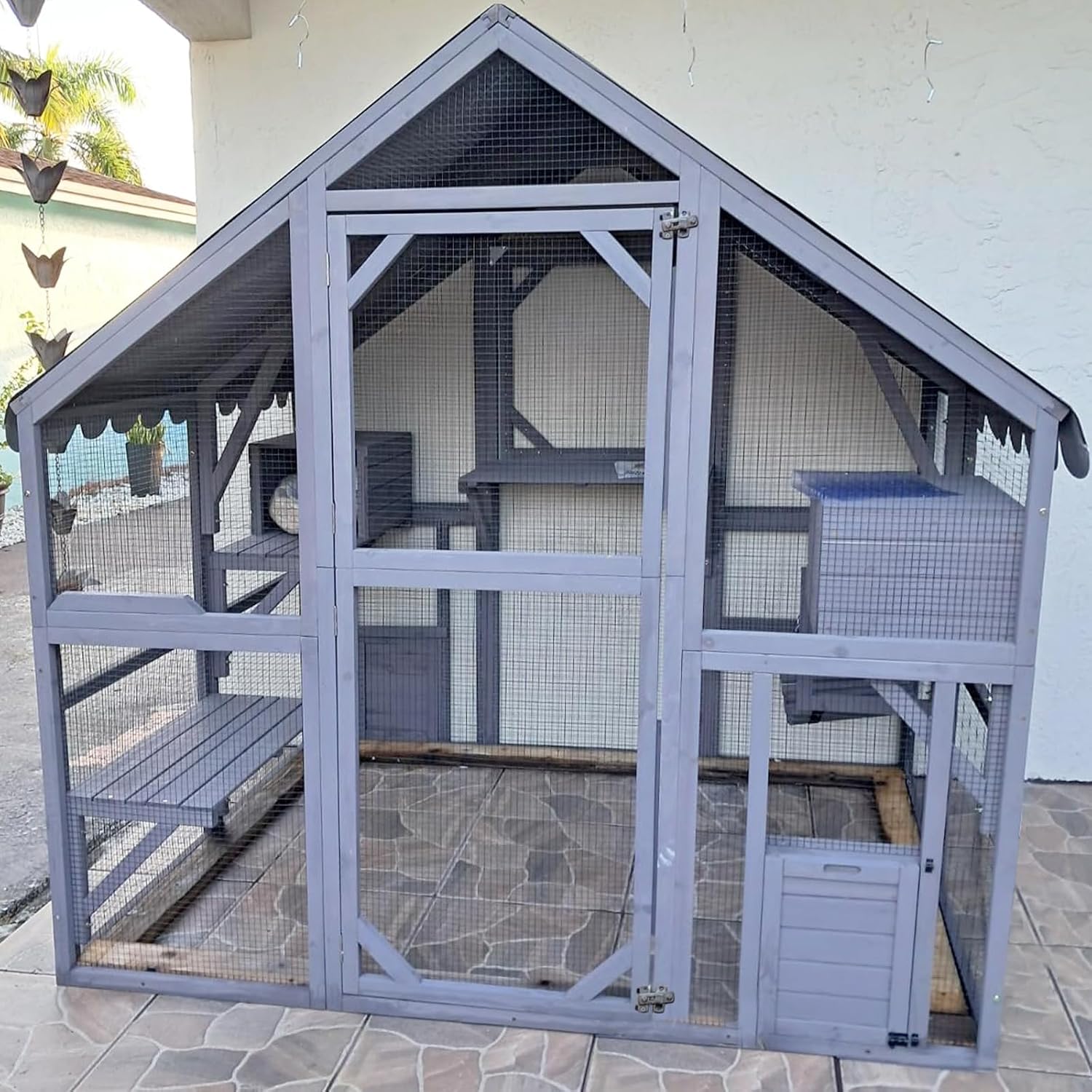 Aivituvin Cat House Outdoor Cat Catio Wooden Large Enclosure with Run on Wheels 70.9" Upgraded Version Catio with Reinforcement Strip