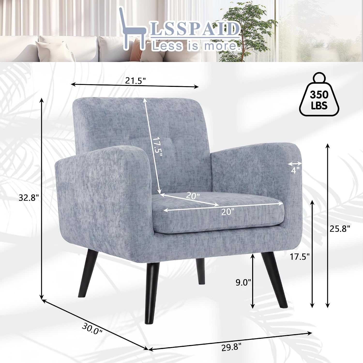 LSSPAID Modern Accent Chairs, Upholstered Fabric Cozy Armchairs, Living Room Side Chair with Solid Wood Legs, Blue
