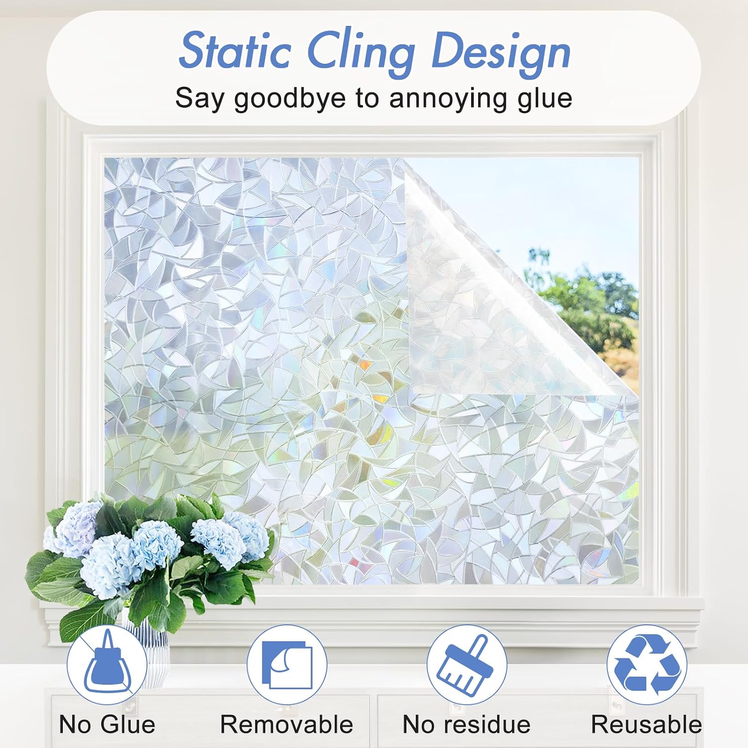 Haton Window Privacy Film, Stained Glass Rainbow Film, 17.5" x 78.7"