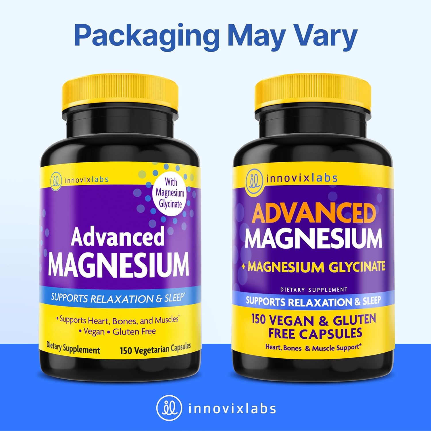 InnovixLabs 2in1 Magnesium Glycinate & Magnesium Malate 210mg, 150 Capsules | High Absorption Chelated Magnesium Supplement, Supports Relaxation, Sleep, Muscle & Bone Health, Vegan, 75-Day Supply