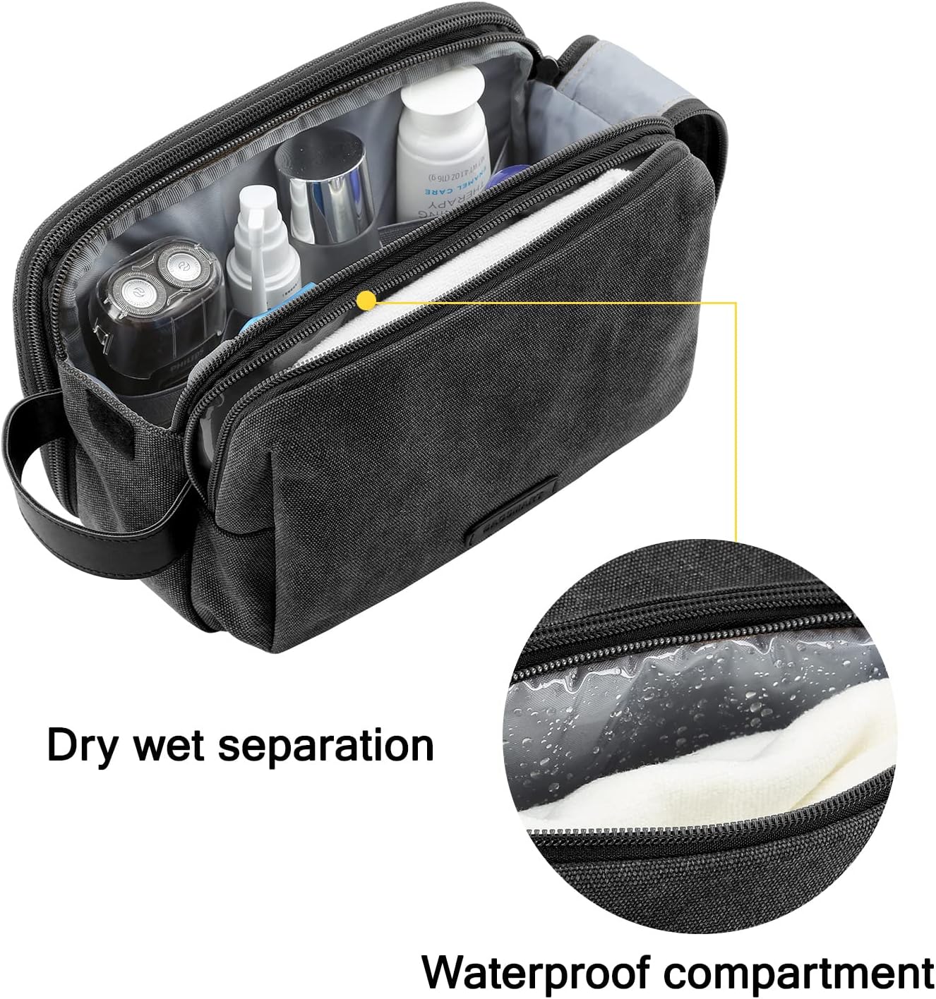 BAGSMART Toiletry Bag for Men, Canvas Travel Toiletry Organizer Dopp Kit Water-resistant Shaving Bag for Toiletries Accessories,Grey-Medium