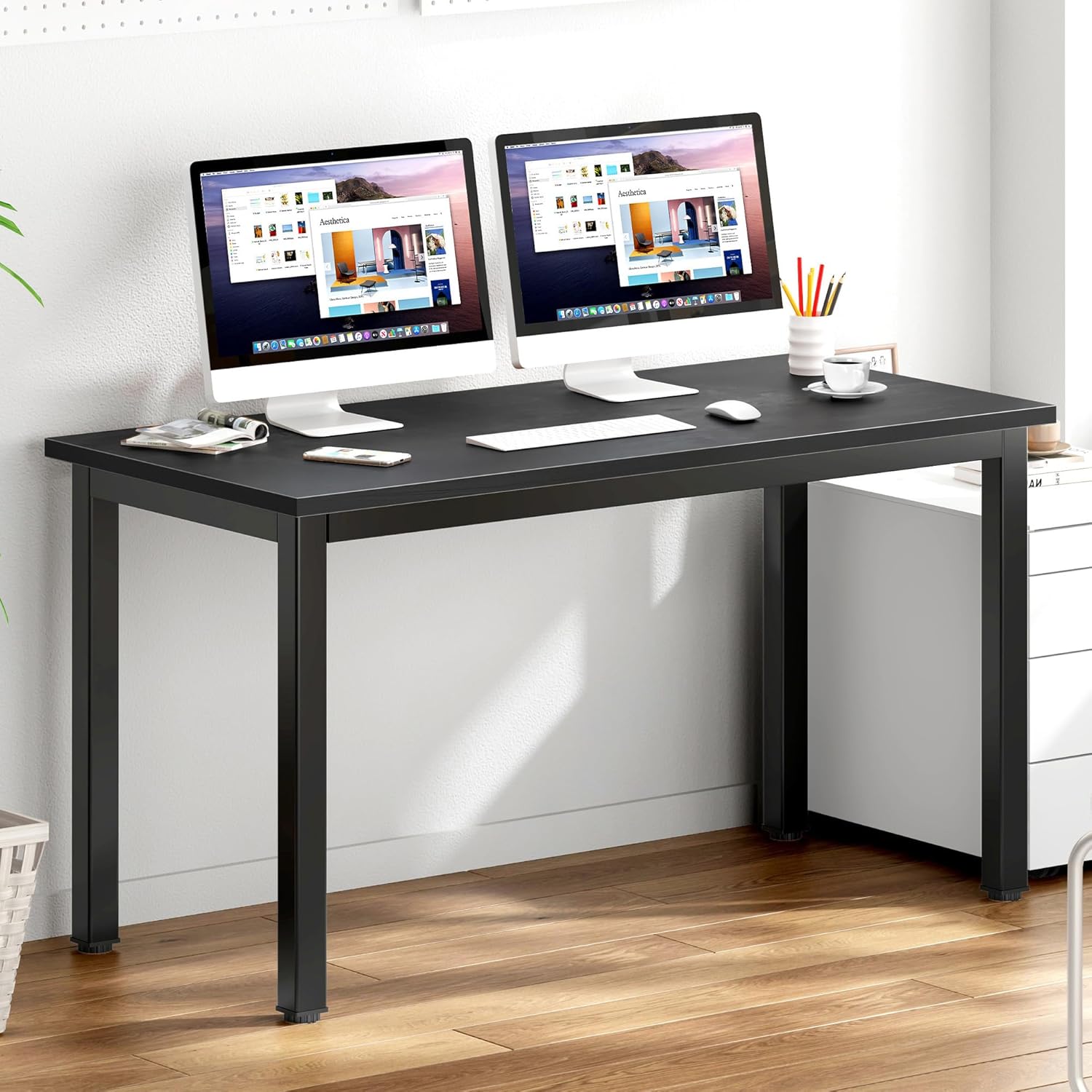 DlandHome 47 inches Medium Computer Desk for Bedroom, Retro