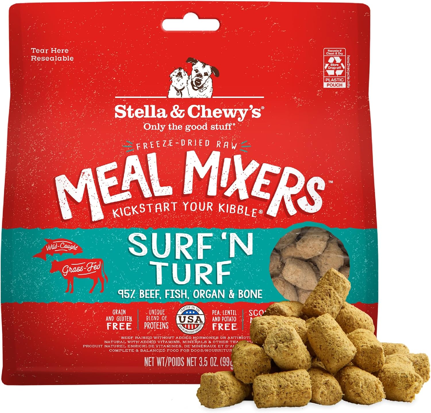 Stella & Chewy's Freeze-Dried Raw Chicken Meal Mixers- Dog Food Topper and Mixer - Made with 95% Cage-Free Chicken, Organs & Bone - Perfect for Picky Eaters - Grain-Free - 3.5oz