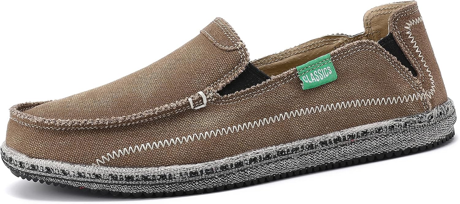 VILOCY Mens Slip on Deck Shoes Casual Canvas Loafers Beach Boat Shoes Zero Drop Vintage Flat