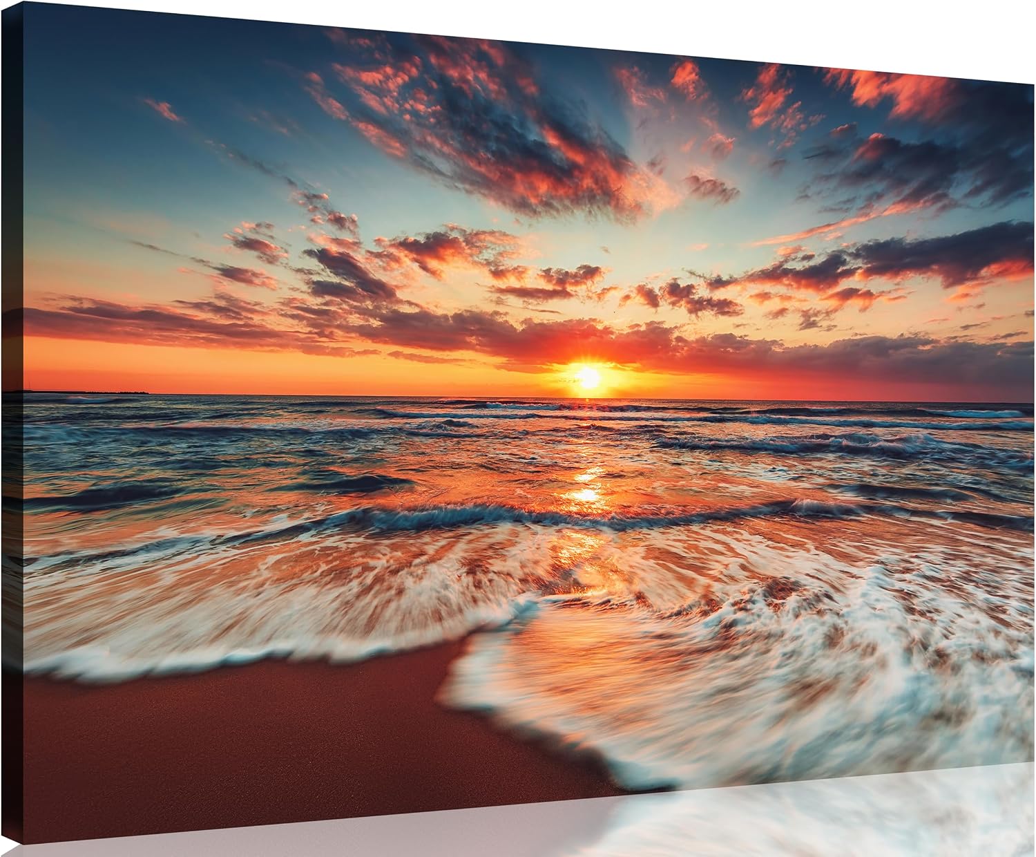TutuBeer 3 Panel Beach Canvas Wall Art for Home Decor Blue Sea Sunset White Beach Painting the Picture Print on Canvas Seascape the Pictures for Home Decor Decoration,Ready to Hang