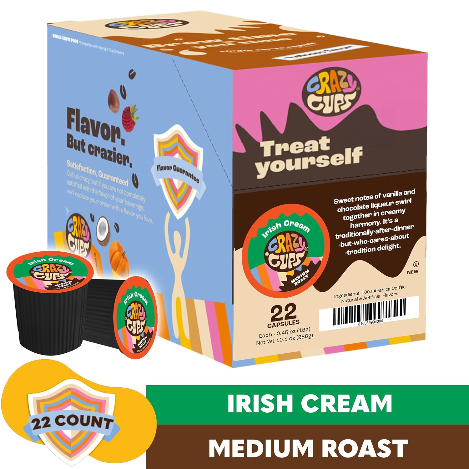 Crazy Cups Flavored Coffee for Keurig K-Cup Machines, Peppermint Chocolate Mocha, Hot or Iced Drinks, 22 Single Serve, Recyclable Pods