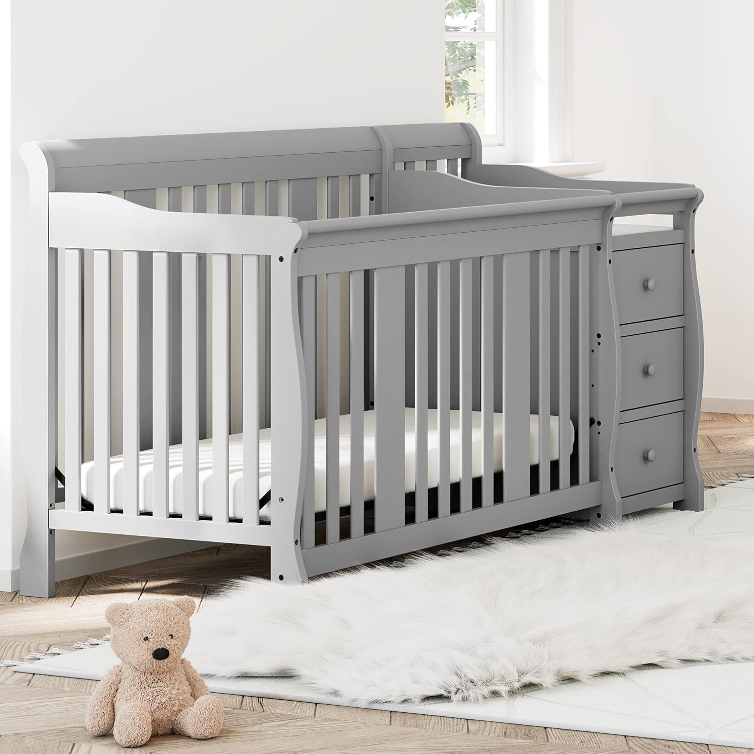 Storkcraft Portofino 5-in-1 Convertible Crib and Changer, Pebble Gray