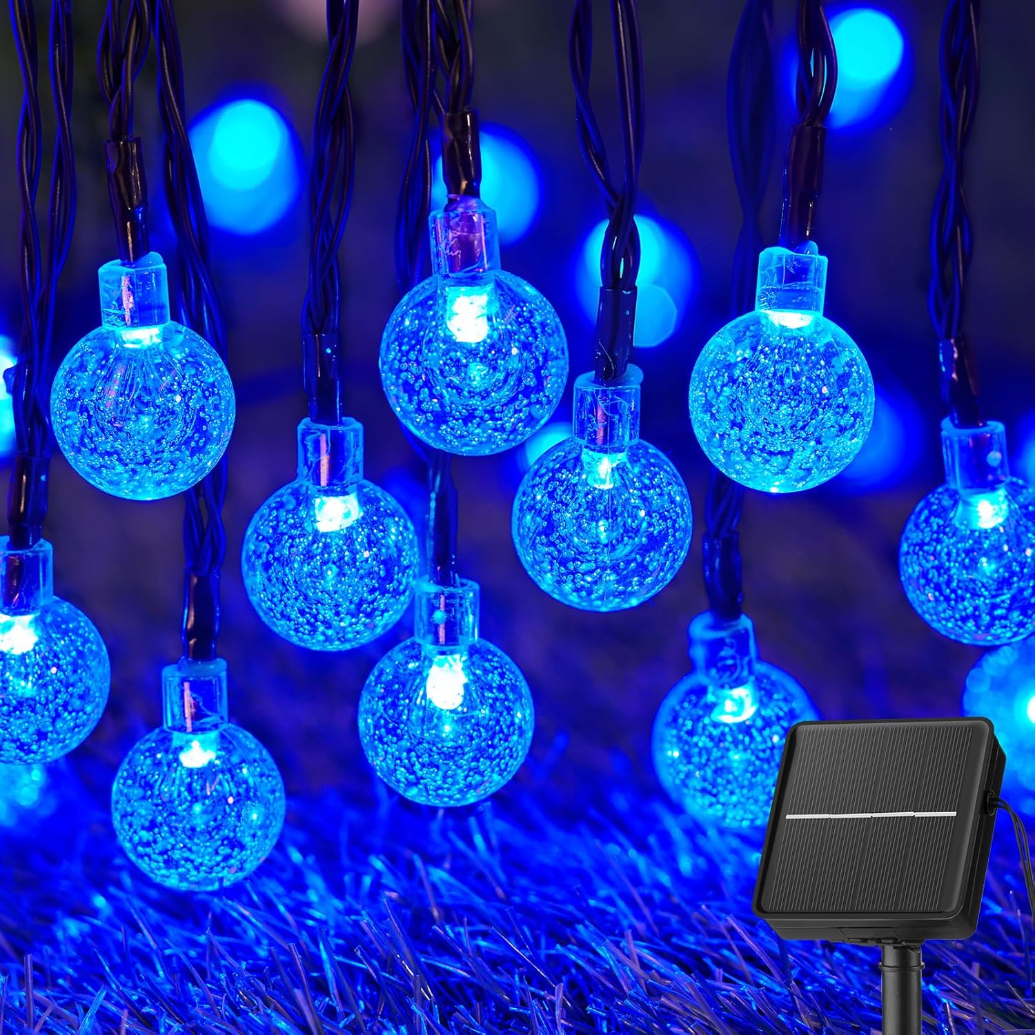 Brightown Solar String Lights Outdoor 60 Led 35.6 Feet Crystal Globe Lights with 8 Lighting Modes