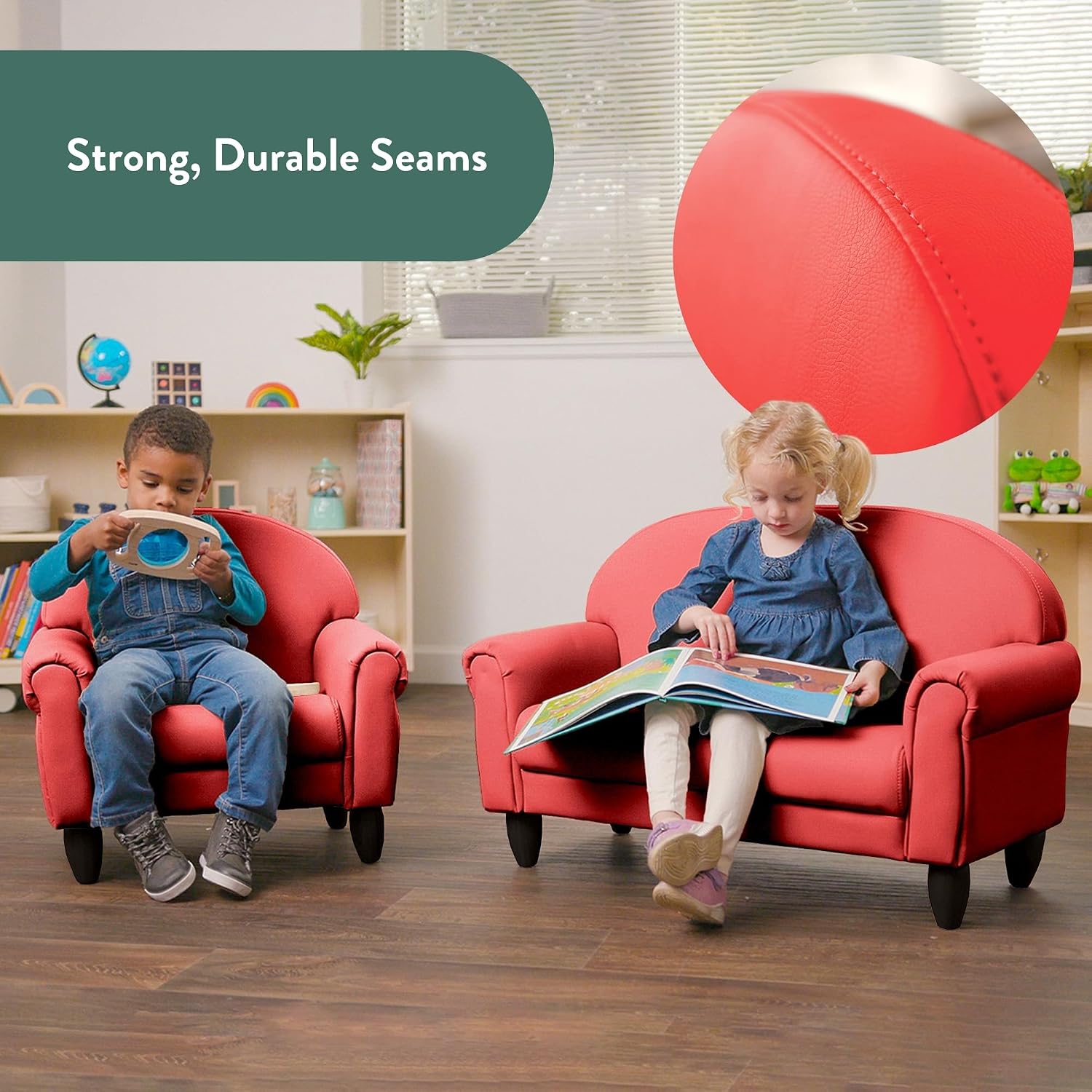Children's Factory Upholstered Toddler Couch, Sofa, Deep Water