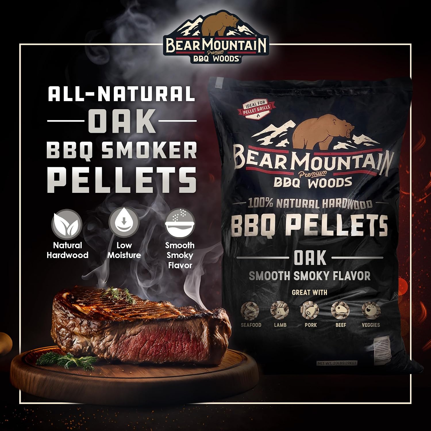 Bear Mountain Gourmet Blend Pellets for Smoker and Grill, 40lb Bag