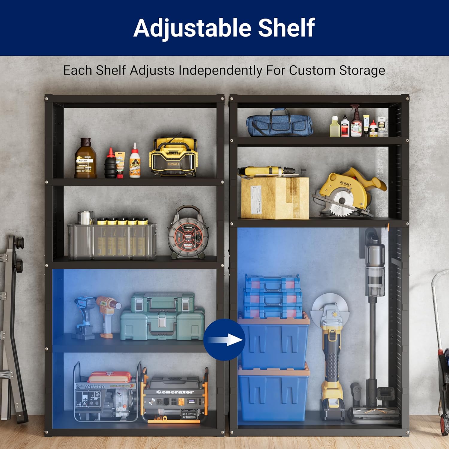 FLEXIMOUNTS 117"W Modular Garage Storage Cabinet with Workbench, Black | 6 Doors, 3700lbs capacity, Metal board shelf includes pegboard, 3-in-1 metal tool cabinet, 24-gauge steel, FLEXIMOD Series