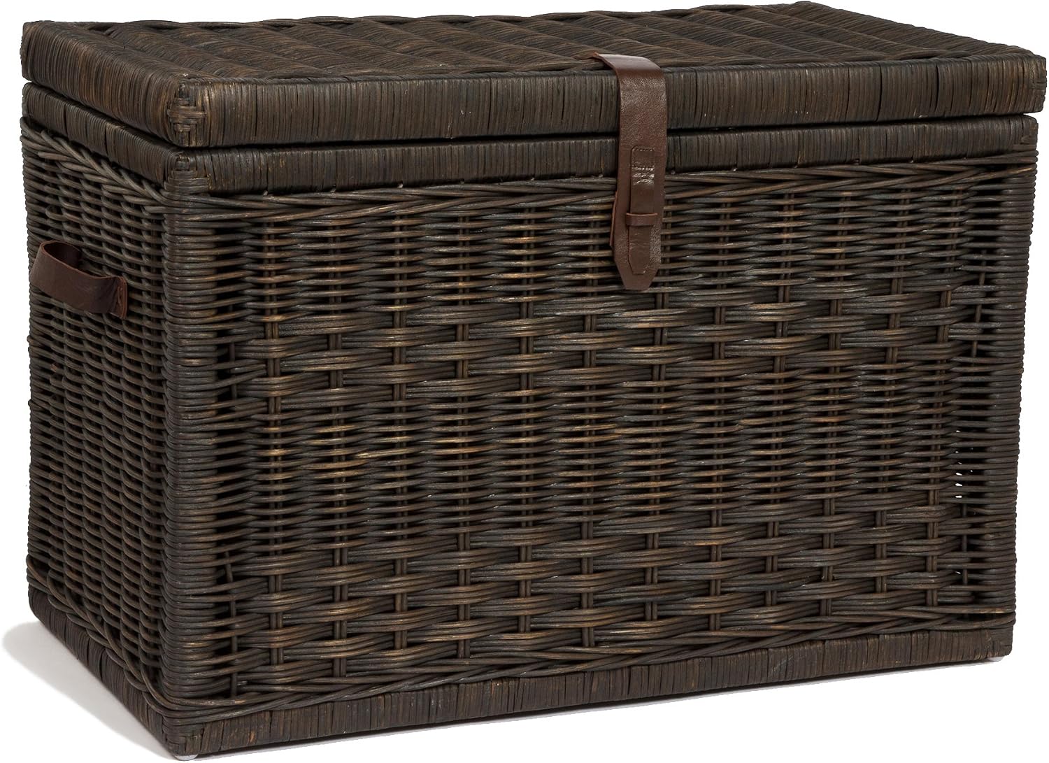 The Basket Lady Wicker Storage Trunk, M, Walnut Brown - fully assembled | Outside: 24" L x 13" W x 18" H | Inside: 22"L x 11"W x 15"H - Fabric lined. Handcrafted by artisans from natural rattan