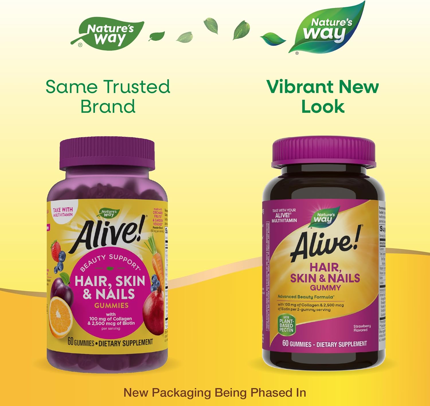 Nature's Way Alive! Hair, Skin & Nails Gummies with Collagen & Biotin,60 ct | Advanced Beauty Formula Supplement with Antioxidant Vitamins C & E*, 100 mg Collagen, 2,500 mcg Biotin, Strawberry Gummy