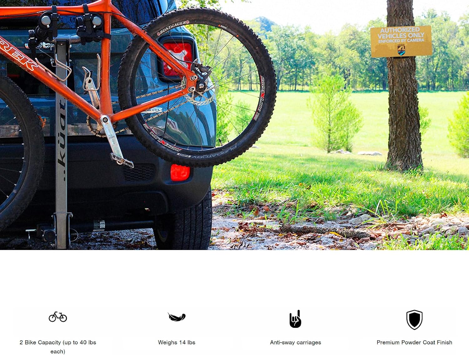 Kuat Beta Hitch-Mounted Bike Rack, 2 Bike Capacity | Hanging-Style Durable Lightweight Aluminum Powder Coated Tilting-Down Gray Bicycle Car Truck Transportation Hauling Rack