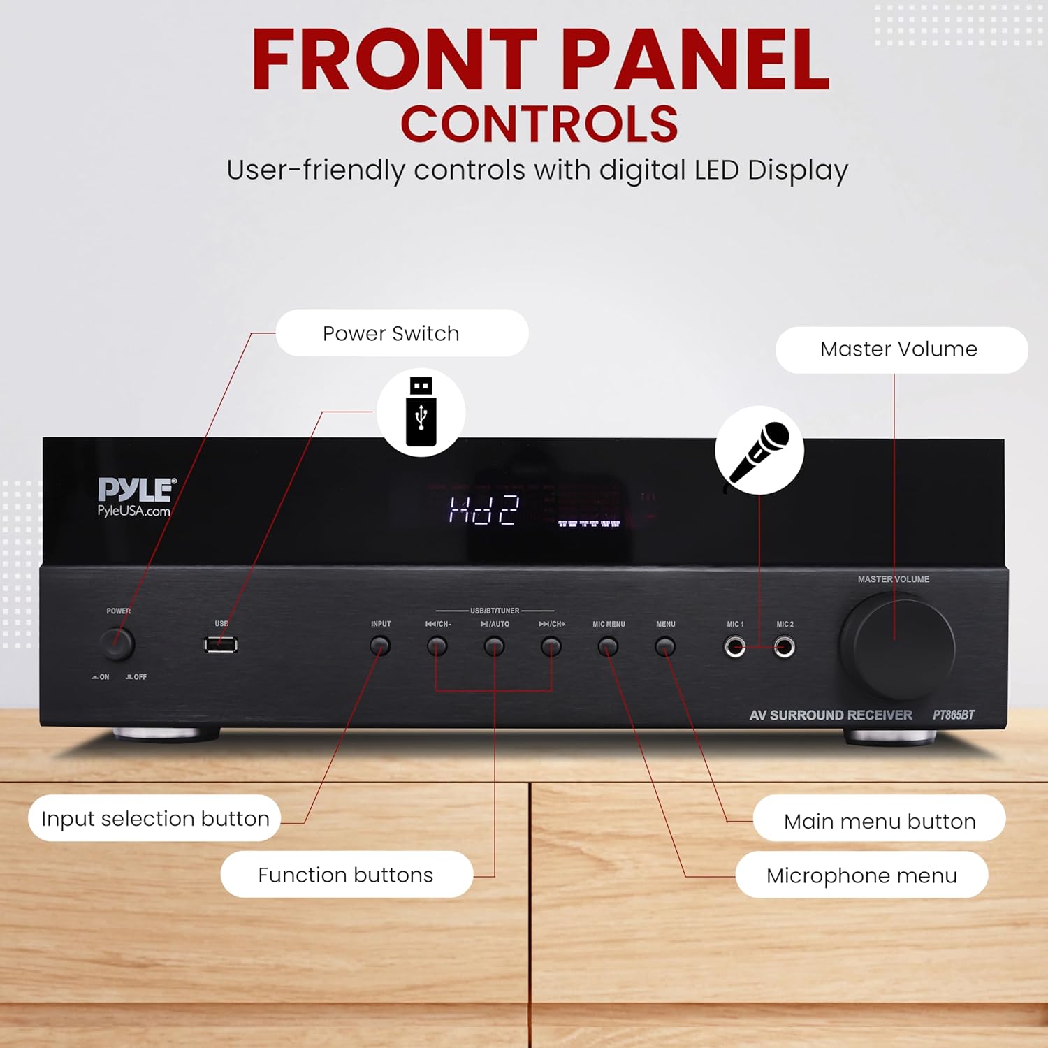 Pyle 5.2 Channel Hi-Fi Home Theater Receiver - 1000W MAX Wireless BT Surround Sound Stereo Amplifier System with 4k Ultra HD Support, MP3/USB/DAC